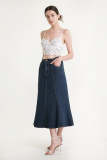 Dim Grey Cotton-Blend Flared Denim Midi Skirt