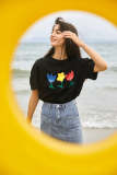 Black Floral Print Split Back Puff Sleeve T-Shirt
