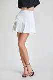White Asymmetric Pleated Button Detail Mini Skirt