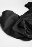 Black Puff Sleeve Ruched Crop Top