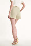 Beige High Rise Suit Shorts With Buckle