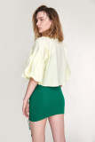 Yellow Puff Sleeve Button-Up Cropped Shirt