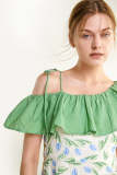 Light Sky Blue Floral Print Asymmetric Ruffled Midi Dress