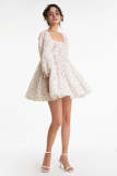 Ivory Floral Print Puff Sleeve Wearable Front And Back Mini Dress