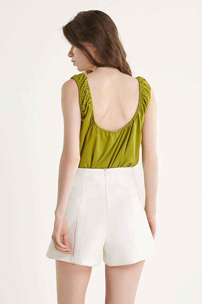 Olive Drab Ruched Elastic Trim Tank Top