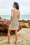 Beige Wavy Stripe Knitted Mini Tank Dress