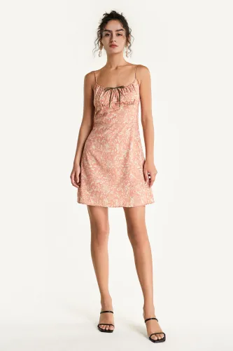 Light Salmon Paisley Print Tie Detail Spaghetti Strap Mini Dress