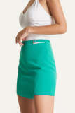 Medium Sea Green Buckle Detail Asymmetric Wrap Mini Skirt