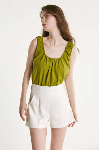 Olive Drab Ruched Elastic Trim Tank Top