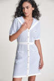 Light Blue Sailor Collar Button Front Pocket Detail Knitted Mini Dress
