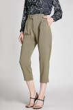Dark Khaki Half Elastic Waist Suit Pants