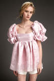 Pink Puff Sleeve Organza Babydoll Mini Dress