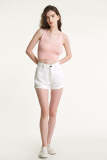 White Turn-Up Hem High Rise Denim Shorts