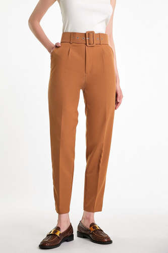 Chocolate Belted High Rise Tapered Pants