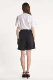 Black Half-Elastic Waistband Asymmetric Shorts