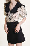 Beige Polka Dot Statement Collar Blouse