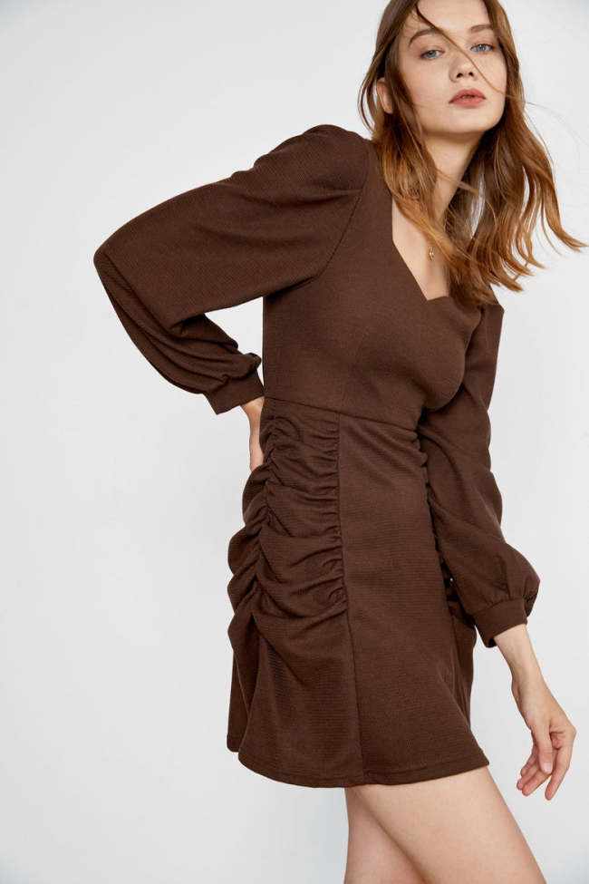 Jannah Tan Puff Sleeve Mini Dress