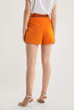 Dark Orange Belted High Rise A-Line Pocket Detail Shorts