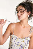 Ivory Floral Print Tie Strap Ruffle Detail Midi Dress