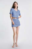 Dodger Blue Cotton-Blend Tweed Skort