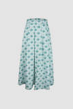 Dark Turquoise Floral Print Flowy Midi Skirt