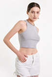 Silver Rib Racer Neck Cropped Tank Top