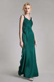 Dark Green Off-the-Shoulder Draped Maxi Dress