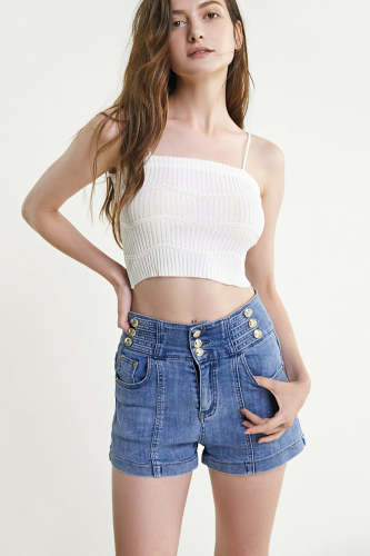 White Ribbed Cropped Cami Top