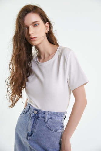 Basic White Modal-Blend Cropped T-shirt
