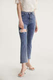 Royal Blue Ripped Flared High Rise Jeans