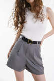 Grey High Rise A-Line Slant Pocket Shorts