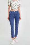 Medium Blue Wash High Rise Straight Leg Crop Jeans