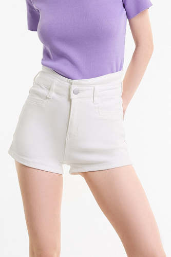 White High Rise Stretch Denim Shorts