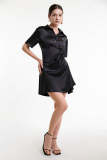 Black Ruched Short Sleeve Shirt Dress