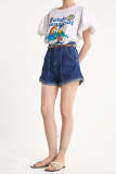 Dark Blue Belted Seam Detail Denim Shorts