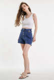 Dark Blue Wash High Rise Exposed Button Fly Denim Shorts