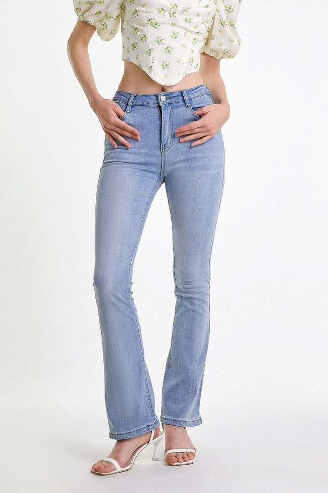 Light Blue Wash Flared High Rise Jeans