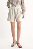 Floral White Overlay Detail High Rise Tailored Shorts