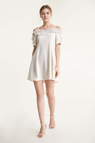 Old Lace Off-the-Shoulder Ruffled Mini Dress