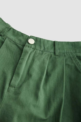 Medium Sea Green Pleat Detail Wide Leg A-Line Shorts