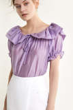 Plum Ruffled Tie Detail Loose Fit Blouse