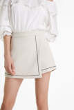 Flash Sale                Ivory Asymmetric Faux-Wrap Contrast Stitch Skort