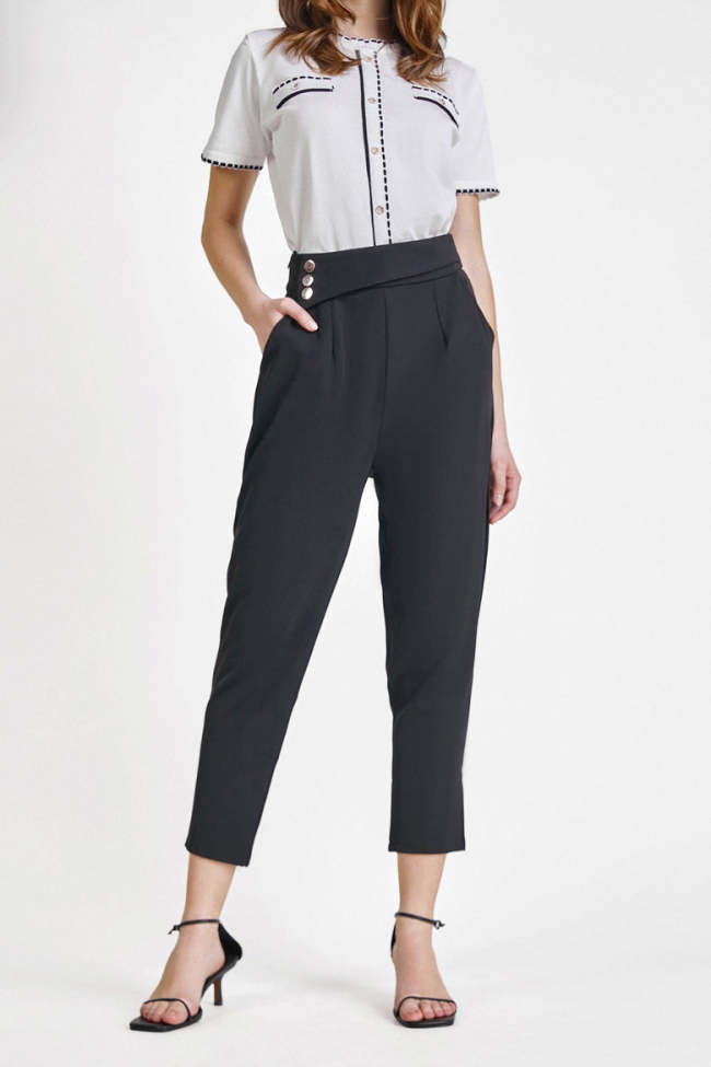 Black Pleat Detail Side Zip Suit Pants