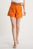 Dark Orange Belted High Rise A-Line Pocket Detail Shorts
