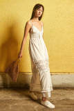 White Crochet Lace Tassel Trim V-Neck Maxi Dress