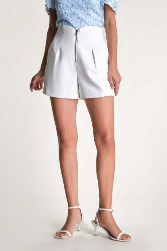 White Zip Front High Rise A-Line Shorts