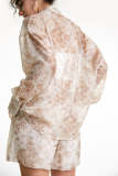 Flash Sale                Tan Floral Print Button-Up Shirt & Shorts Two-Piece Set