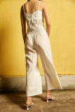 White Smocked Waist Wide Leg Pants