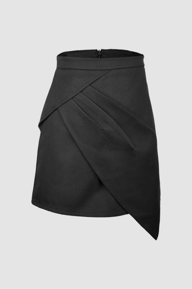 Black Asymmetric Hem Draped Mini Skirt