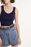 Dark Blue Rib-Knit Wearable Front And Back Tank Top